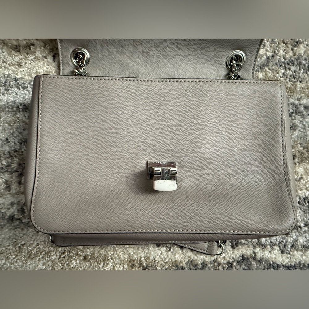 Michael Kors Gray Leather Shoulder Bag with Chain Strap - Picture 3 of 7